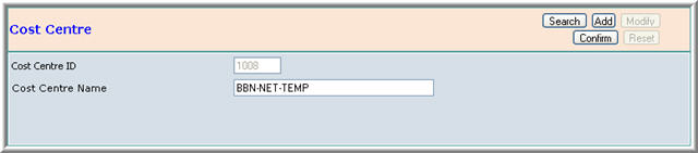 Configuration Modify Cost Centre